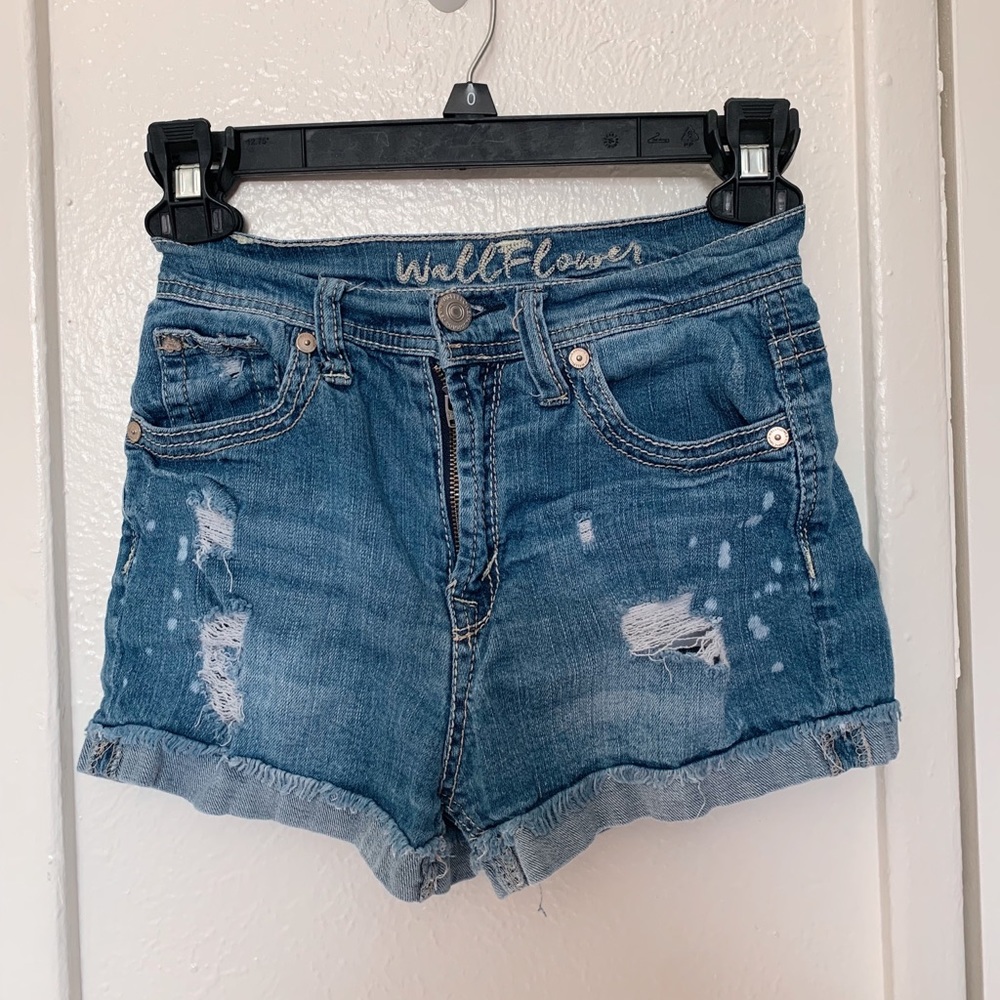 Ripped High-Waisted Denim Shorts